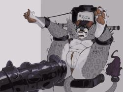 2026 4:3 absurd_res anthro anus big_breasts black_dildo bodily_fluids breasts brown_hair brown_tail_tuft butt cuff_(restraint) cuffed_ankles dildo felid feline female fur furbo genitals grey_body grey_fur hair hands_behind_head hi_res huge_dildo leg_cuffs mammal markings nude pasties paws rape raped_female restraints scared sex_toy simple_background snout solo spots spotted_body spotted_fur sweat sweaty_body sweaty_butt tail tail_cuff tail_tuft tears tuft vulva yellow_eyes