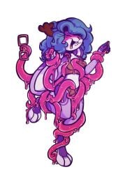 3_toes alpha_channel anthro antlers blue_hair blush braces candypawz clothed clothing eyewear feet female floppy_ears glasses hair hi_res horn jackalope lagomorph laugh lop_ears mammal paws purple_body removed_glasses restrained simple_background slime solo tentacles tickle_fetish tickling toes transparent_background under_clothes underwear underwear_only