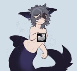 2026 angel_martinez aquatic black_ears blue_background breasts clinical_trial closed_smile female grey_hair hair hi_res humanoid littleperrito merfolk mouth_closed nipples nonbinary_(lore) simple_background smile solo split_form