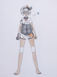 bea_(pokemon) cyberiorr dark_skin dark_skinned_female drawing enjoying_pregnancy gym_leader looking_at_viewer pokegirl pokemon pokemon_ss pregnancy_cravings pregnant pregnant_belly pregnant_female thicc_thighs