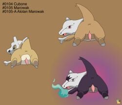 alolan_form alolan_marowak anus artist_logo black_body blue_fire bone brown_body butt colored_fire cubone english_text feral fire generation_1_pokemon generation_7_pokemon genitals gradient_background group hi_res logo looking_at_viewer looking_back looking_back_at_viewer male male_feral marowak nintendo penis pichu90 pokemon pokemon_(species) red_eyes regional_form_(pokemon) simple_background skull tapering_penis text trio x_anus