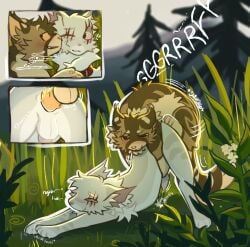 anal anal_penetration animal_genitalia animal_penis balls bodily_fluids brown_body brown_fur comic cum cutaway detailed_background domestic_cat duo ejaculation eye_scar facial_scar fan_character felid feline feline_genitalia feline_penis felis feral feral_on_feral feral_penetrated feral_penetrating feral_penetrating_feral from_behind_position fur genital_fluids genitals grass hi_res intraspecies littleperrito male male/male male_feral male_penetrated male_penetrating male_penetrating_male mammal moan orgasm penetration penile penile_penetration penile_spines penis penis_in_ass perching_position pink_penis plant scar sex tail tan_body tan_fur tree warriors_(book_series) whispering