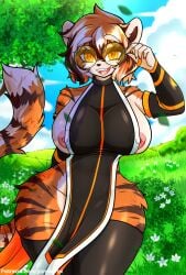anthro female female_only furry glasses nipples nipples_exposed tagme tiger waai_fu_(arknights) yumiiefox