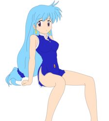 absurdres aqua_hair breasts female female hat highres hips legs long_hair miniskirt no_panties photoshop purple_eyes short_dress smile solo stewardess tenjouin_katsura thighs vector_trace yat_anshin_uchuu_ryokou