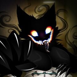1girls backrooms backrooms_creature big_boobs big_breasts boobs breasts claw_pose clawed_fingers clawed_hands claws ears eye_contact female_on_top furry furry_female large_boobs large_breasts larger_female monster_girl nyan_o_lantern_(artist) reaching_towards_viewer shadow_creature smile smiler smiler_(the_backrooms) teeth tits tongue tongue_out wolf wolf_ears wolf_girl wolf_humanoid