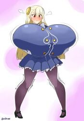 1girls 2d 2d_(artwork) alphaerasure big_breasts blonde_hair blushing breast_expansion breasts capcom female female_only holding_breasts holding_breasts_up huge_breasts hyper hyper_breasts ingrid_(capcom) red_eyes street_fighter