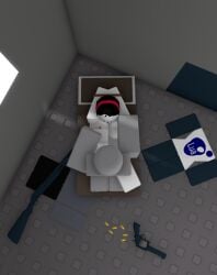 3d black_hair crossroads_(roblox) dummy_(roblox) red_headband revolver roblox roblox_studio robloxian shotgun white_skin white_skinned_female