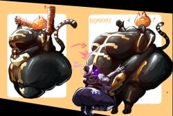 2girls big_breasts english_text fat fat_female fat_fetish fat_thighs fortnite fortnite:_battle_royale morbidly_obese morbidly_obese_female nemiyakii obese obese_female overweight pumpkin_head raven_team_leader spice_(fortnite) thick_thighs
