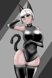 1girls big_breasts black_eyes cat_ears ghost_(tdx) gloves latex roblox roblox_game robloxian tagme tagme_(artist) thick_thighs thigh_highs thighhighs thighs tower_defense_x