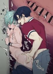 alien_stage anal anal_penetration anal_sex ass black_eyes black_hair blue_eyes blue_hair femboy ivan_(alien_stage) looking_at_partner male penis sex till_(alien_stage) trap