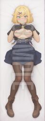 1girls ai_generated blonde_hair blush breasts dakimakura female full_body green_eyes happy hi_res high_resolution highres jack_of_all_trades_party_of_none lying lying_on_back nipples patreon sleeplessnighty smile solo tagme watermark yuusha_party_wo_oidasareta_kiyoubinbou