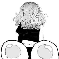 1girl big_butt big_butt_(female) black_jacket black_thong butt_focus butt_smother edit edited emily_(resident_evil_9:_requiem) enormous_ass facesitting facesitting_in_underwear facesitting_pov giant_ass grey_hair one_sleeve pov resident_evil resident_evil_9:_requiem shiny_butt short_hair shortstack squished_ass thong white_dress