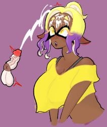1futa 1girls blush breasts clothed cum cum_on_face cum_on_forehead cumshot facial frye_(splatoon) futa_on_female heartbreakersaturn huge_breasts inkling penis shiver_(splatoon) splatoon splatoon_raiders surprised