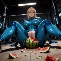 ai ai_generated attractive attractive_body attractive_female attractive_woman big_breasts blonde blonde-haired_female blonde_hair blonde_hair_female blue_clothes blue_clothing bodysuit breasts camel_toe cameltoe challenge challenge_accepted crushing crushing_object dimmed_lights expectation fruit gym hands_on_ground long_hair looking_at_viewer looking_into_camera looking_into_eyes modeling perfect_body ponytail pose posing posing_for_picture posing_for_the_viewer proud reflective_clothing revealing_clothes samus samus_aran sexy sexy_body skin_tight skinsuit slim slim_female slim_waist smug smug_face smug_grin smug_smile strong_female strong_thighs tight_clothes tight_clothing watermelon watermelon_crushing zero_suit zero_suit_samus