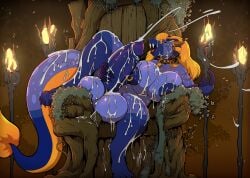 anthro areola balls beckoning big_areola big_balls big_breasts big_penis biped blue_areola blue_balls blue_breasts blue_glans blue_nipples blue_penis bodily_fluids breasts chair chikiota colored cum cum_everywhere cum_on_balls cum_on_chest cum_on_face cum_on_leg cum_on_own_balls cum_on_own_chest cum_on_own_face cum_on_own_leg cum_on_own_penis cum_on_own_tail cum_on_penis cum_on_self cum_on_tail cumshot demon digital_media_(artwork) ejaculation erection fangs furniture genital_fluids genitals gesture glans gynomorph gynomorph_anthro hand_on_own_penis hand_on_penis huge_balls huge_breasts huge_penis humanoid_genitalia humanoid_penis intersex intersex_anthro inviting_viewer looking_at_viewer markings masturbation messy nipple_piercing nipple_ring nipples nude_gynomorph on_chair open_mouth orgasm penile penile_masturbation penis piercing ring_piercing scalie shaded sitting sitting_on_chair sitting_on_throne solo spots spotted_markings tail teeth throne torch wood