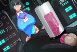 1boy 1girls animated balls big_breasts breasts buckethead_ero cum cum_in_onahole cum_inside cum_milking eri_hotta milking milking_cum milking_penis onahole sitting_on_face soun sound_effects tagme video