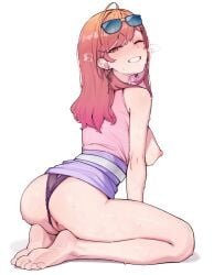 1girls ass barefoot big_breasts blush breasts breasts_out clothing female female_only heavy_breathing hololive hololive_dev_is hololive_regloss ichijou_ririka kneeling large_breasts long_hair looking_at_viewer looking_back nipples one_eye_closed open_clothes open_shirt orange_eyes orange_hair panties panties_aside pussy rat_huang shirt sideboob skirt skirt_lift smile soles sunglasses sunglasses_on_head sweat sweatdrop uncensored virtual_youtuber