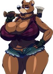 1girl 1girls 2026 2d 2d_artwork anthro anthro_female anthro_focus anthro_only axe bear bear_girl big_boobs big_breasts big_nose big_thighs boobs breasts brown_body brown_skin clothed clothing cute cute_face digital_drawing_(artwork) digital_media_(artwork) eyebrows eyelashes female female_focus female_only half-closed_eyes hand_on_hip hi_res highres hot huge_boobs huge_breasts nipples nipples_visible_through_clothing png sexy solo solo_female solo_focus standing thighs toto_draw unzipped unzipped_pants ursula_(toto_draw) voluptuous voluptuous_anthro voluptuous_body voluptuous_female wholesome