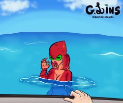 asking_for_it asking_for_sex blowjob_face blowjob_gesture g.lins green_eyes marine naked naked_female oc ocean octopus octopus_girl offering_sex pov pov_eye_contact red_skin ship tentacle