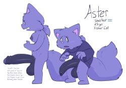 aster_(crushpepper) balls big_penis big_tail crushpepper darkened_genitalia darkened_penis english_text eyelashes fisher_(animal) foreskin fur genitals gulonine gynomorph hi_res huge_penis huge_tail intersex lgbt_pride mammal mustelid musteline penis pigtails pink_nose pride_colors purple_body purple_fur simple_background simple_eyes solo tail text trans_(lore) trans_woman_(lore) transgender_pride_colors white_background