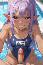 ai_generated final_fantasy final_fantasy_xi penis prishe pussy_job smirk swimming_pool swimsuit