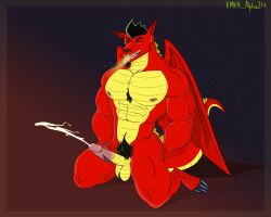 abdominal_bulge abs absurd_res american_dragon:_jake_long anthro balls beard big_balls black_hair bodily_fluids body_hair chest_hair claws cum cumshot disney dragon ejaculation erection european_mythology facial_hair genital_fluids genitals gesture glans hair hi_res jake_long kmka long_tail male masturbation membrane_(anatomy) membranous_wings multiple_poses muscular muscular_anthro muscular_male mythological_creature mythological_scalie mythology nipples nude penis pointed_tail pointy_ears pose pubes red_body red_skin scalie sharp_teeth solo suggestive suggestive_gesture tail teeth thick_penis thick_thighs tongue tongue_out touching_butt touching_penis western_dragon wings yellow_body yellow_skin