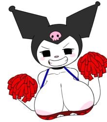1girls anthro areola_slip bare_shoulders big_breasts black_eyes blush blush_stickers breasts cheerleader cheerleader_outfit cheerleader_uniform choker cleavage cropped_torso digital_media_(artwork) female female_only furry furry_female half-closed_eyes hat holding_pom_poms huge_breasts jester jester_cap kuromi looking_at_viewer onegai_my_melody pom_pom_(cheerleading) sanrio savagensfw simple_background skull skull_print smile solo solo_female teeth upper_body v-shaped_eyebrows white_background white_fur