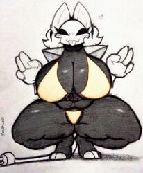 1girls artist_signature big_breasts bikini black_body boobs breasts cat_ears cat_tail deltarune eyelashes greyscale heart_symbol huge_boobs huge_breasts pencil_(artwork) rand0m_293 tail tasque_manager_(deltarune) thighs tongue tongue_out traditional_media_(artwork)