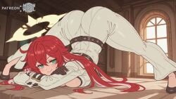 ai_assisted ai_generated ass_up big_breasts bodysuit breasts clothed clothed_female curvy curvy_body curvy_female female female_focus female_only green_eyes guilty_gear guilty_gear_strive halo jack-o'_valentine jack-o_pose large_breasts legs legs_apart legs_spread long_hair looking_at_viewer moonwool_branch naughty_face red_hair seductive seductive_eyes seductive_look seductive_mouth seductive_pose seductive_smile smile smiling solo solo_female solo_focus spread_legs thick_ass thick_thighs thighs uncensored
