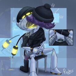 1boy 1girls accurate_art_style anal_sex grey_hair male/female murder_drones n_(murder_drones) pachinsfw purple_eyes purple_hair sex tail uzi_(murder_drones) yellow_eyes
