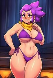 1girl 1girls ai ai_generated athletic athletic_female bandages big_ass big_breasts big_thighs bigger_female blush blushing_at_viewer brawl_stars curvy curvy_female curvy_figure female female_only novelai purple_hair shelly_(brawl_stars) solo solo_female supercell
