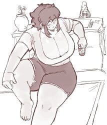 1girls auburn_hair background_character bbw bed bedroom blush chubby chubby_female cleavage dumb_girl female female_focus female_only flustered french friday_night_funkin girlfriend_(friday_night_funkin) hips_wider_than_shoulders huge_cleavage hyper_thighs korean_nooby_(artist) laying_down leatherface_patrick_(friday_night_funkin) looking_back massacre_girlfriend_(friday_night_funkin) millie_(mistful_crimson_morning) nervous_sweat pillow relaxing spongebob_squarepants sweaty thick_thighs thunder_thighs tight_clothing voluptuous voluptuous_female white_shirt wide_hips