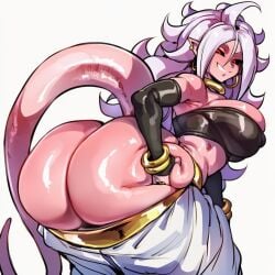 ai_generated big_ass big_breasts dragon_ball female female_only jojoioiiiii majin_android_21 massive_ass novelai pink_body solo solo_female tail white_hair