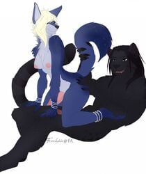 anthro black_fur black_panther breasts canine dickgirl erection feline freelapse fur hair intersex male mammal markus(thegrimreaver) nipples nude panther penis plain_background raised_tail smile white_background wolf