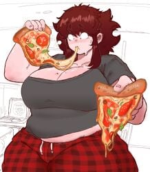 1girls auburn_hair bbw belly belly_overhang belly_peek black_shirt blush chubby chubby_belly chubby_female dumb_girl eating eating_food fat female female_focus female_only flustered french friday_night_funkin girlfriend_(friday_night_funkin) hips_wider_than_shoulders hyper_thighs korean_nooby_(artist) massacre_girlfriend_(friday_night_funkin) millie_(mistful_crimson_morning) nervous_sweat pizza relaxing sweaty thick_thighs thunder_thighs tight_clothing voluptuous voluptuous_female wide_hips