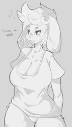 1girls breasts clothes coffeechicken english_text fur furry furry_only greyscale monochrome simple_background solo text vao vao_(coffeechicken)