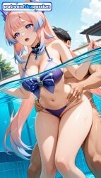 1boy 1girls 2026 ai_assisted ai_generated anime blue_sky boobs breasts bust cloud genshin_impact hetero hi_res high_quality high_resolution highres long_hair love_making multicolored_hair open_mouth patreon patreon_username penetration pool sangonomiya_kokomi sex sexual_intercourse sky skypassion stable_diffusion swimsuit tits watermark