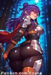 ai_generated big_ass big_breasts big_butt big_thighs blush ezuna fire_emblem fire_emblem:_three_houses forest from_behind huge_ass huge_breasts huge_butt huge_thighs long_hair orange_eyes purple_hair shez_(fire_emblem) shez_(fire_emblem)_(female) standing wanuze wide_hips