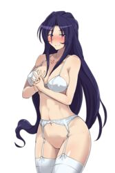 blue_eyes blue_hair blush breast female female_only happy lingerie long_hair pussy senkou_no_lumina_zenpen:_sennyuu!_saint_alucard_jogakuen solo thigh_gap thighhighs thighs white_bra