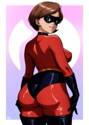 1girls alternate_version_available ass ass_focus backboob big_ass bodysuit breasts brown_eyes brown_hair clothing domino_mask eyewear female female_only gravydood hair hand_on_ass helen_parr hips huge_ass looking_back mature mature_female mature_woman milf mother red_bodysuit short_hair smile solo solo_female superhero_costume superheroine the_incredibles thick_thighs thighs