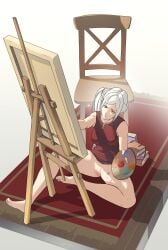 1girls bottomless bottomless_female edelgard_von_hresvelg female female_only fire_emblem fire_emblem:_three_houses light-skinned_female light_skin nintendo painting pomelomelon purple_eyes pussy solo vagina white_hair