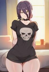 1girls ai_generated chainsaw_man choker dijiai female green_eyes hair light-skinned_female light_skin purple_hair reze_(chainsaw_man) solo solo_female tied_hair