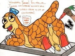 2026 all_fours anthro anus apple apple_in_mouth awgear balls biped boss_(twende) brown_body carrot claws clothing duo english_text food fruit genitals hat headgear headwear humanoid_genitalia humanoid_hands humanoid_penis male mammal pangolin penis plant slightly_chubby solo_focus text twende_(series) twende_(twende) vegetable