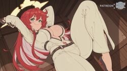 ai_assisted ai_generated big_breasts bodysuit breasts clothed clothed_female curvy curvy_body curvy_female female female_focus female_only green_eyes guilty_gear guilty_gear_strive halo jack-o'_valentine large_breasts leg_up long_hair looking_at_viewer moonwool_branch naughty_face red_hair seductive seductive_eyes seductive_look seductive_mouth seductive_pose seductive_smile smile smiling solo solo_female solo_focus standing thick_ass thick_thighs thighs uncensored