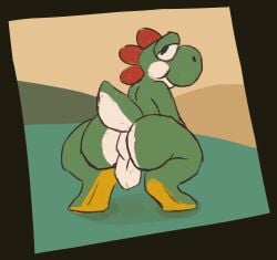2d_animation animated anthro ass backsack balls big_butt dakota64 genitals green_body green_yoshi looking_at_viewer looking_back looking_back_at_viewer male male_only mario_bros multicolored_body narrowed_eyes nintendo nude rear_view shell short_tail smile solo solo_male tail twerking two_tone_body white_body yoshi