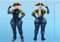 bel_(beltorchika12) beltorchika12 blonde_hair blue_bodysuit bodysuit female female_focus front_view headpiece jpeg large_thighs metric_units muscular muscular_female oc reference_sheet testground thick_thighs