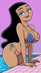 1female 1girls ai_generated american american_female american_flag_bikini bikini black_hair danny_phantom female female_focus female_only high_resolution highres looking_at_viewer nickelodeon paulina_sanchez pool poolside sexy_body solo solo_female tagme