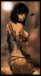 1girls 2d ass black_hair breasts brown_eyes clothed dark-skinned_female dark_skin female ganassa mortal_kombat mortal_kombat_x netherrealm_studios panties short_hair sideboob sleeves solo standing tanya_(mortal_kombat) thighhighs thong underwear