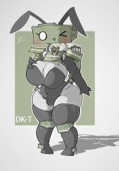 big_ass big_breasts mechanical_arm original_character playful_expression robot robot_girl screen_head tb_land thigh_high_socks