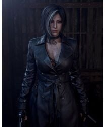 1girls 3d 3d_(artwork) ada_wong artist_request big_breasts black_coat black_gloves black_hair breasts brown_eyes capcom cleavage collar female female_only fingerless_gloves firearm front_view gilf gloves gun holding_gun holding_object holding_weapon milf pistol resident_evil resident_evil_4 resident_evil_4_remake short_hair solo source_request standing trenchcoat weapon